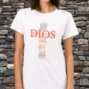 Camiseta Deus E Fé Cruz Feminina Cristã Espanhola