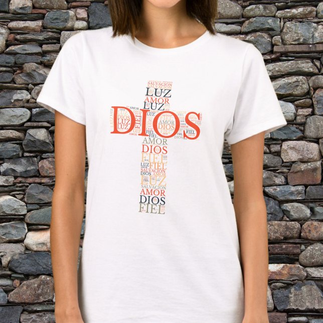 Camiseta Deus E Fé Cruz Feminina Cristã Espanhola (Criador carregado)