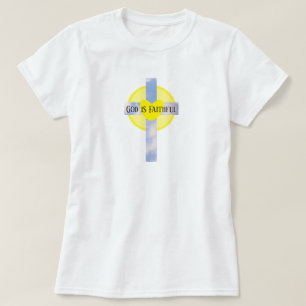 Camiseta Deus é Fiel Cruz Cristã Amarelo e Azul