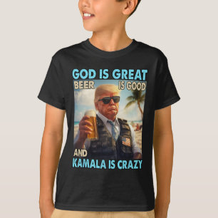 Camiseta Deus É Grande Cerveja É Boa E Kamala São Divertida