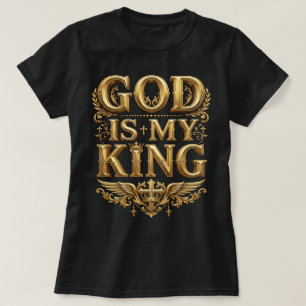 Camiseta Deus É Meu Rei – Cruz Cristã Majestosa Dourada