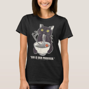 Camiseta Deus é Provedor Gato Engraçado Comendo Ramen Japon