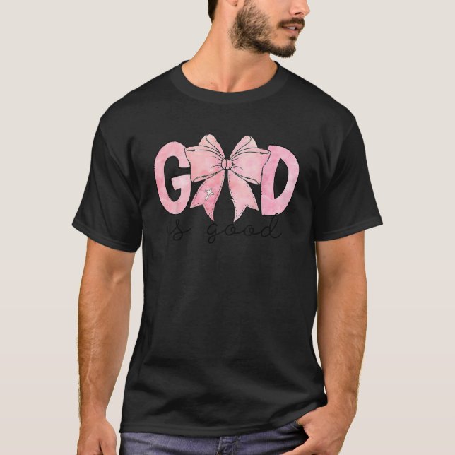 Camiseta Deus é uma boa Arco cor-de-rosa, mulheres cristãs  (Frente)