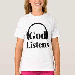 Camiseta Deus escuta moça de citação baseada em fé
