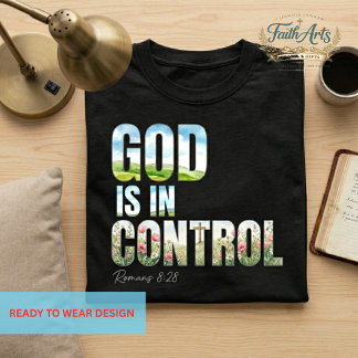 Camiseta Deus Está no Controle Design Floral Cristão da Nat