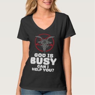 Camiseta Deus Está Ocupado Posso Ajudá-lo Satã Demônio Diab