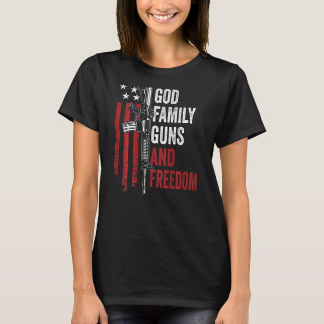 Camiseta Deus Família Armas Liberdade Ar15 Pro Gun Usa Flag (Frente)