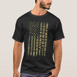 Camiseta Deus Família Campo Liberdade Vintage Camouflage Am