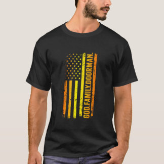 Camiseta Deus Família Porteiro Bandeira Americana Dia dos P