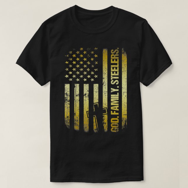 Camiseta Deus Família Steeler Nos Bandeira Pai Dia de os pa (Frente do Design)