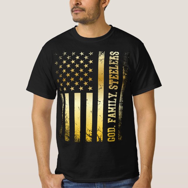 Camiseta Deus Familiar Steelers Pro Us Flag Shirt Dia de os (Frente)