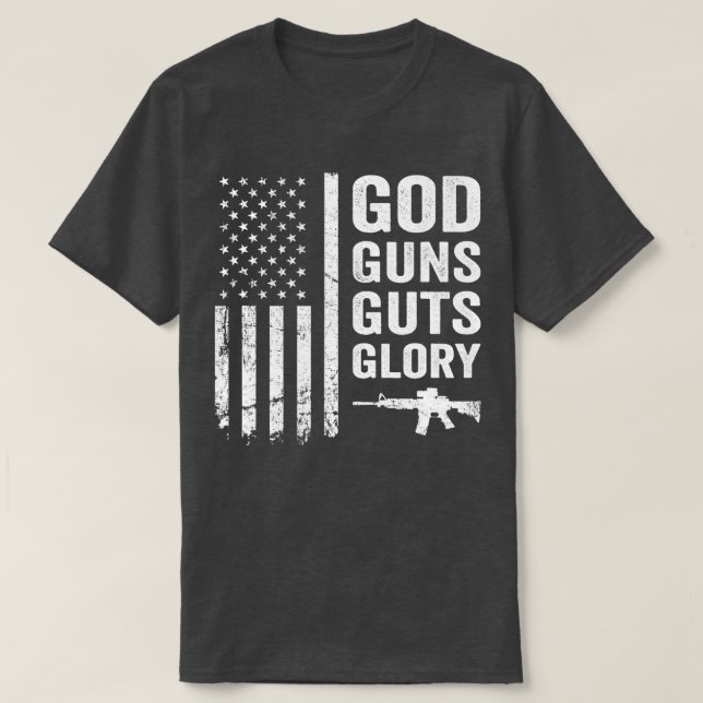 Camiseta DEUS GUNS GUTS GLORY Patriotic Pro Gun American F (Frente do Design)