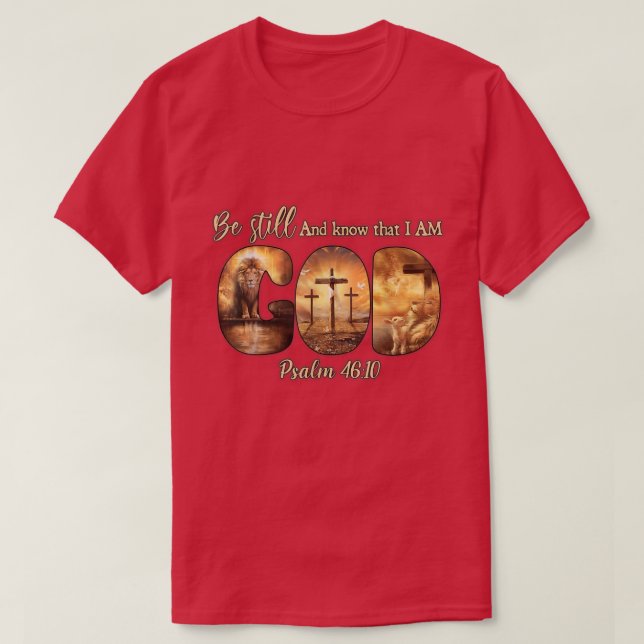 Camiseta Deus Leão Cristão Estará E Sabe Que Eu Sou Deus (Frente do Design)