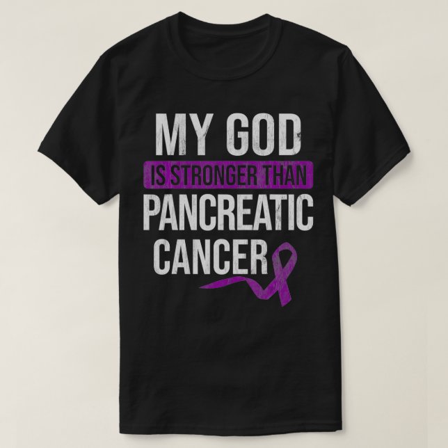 Camiseta Deus mais forte que o Cancer Câncer de pâncreas Aw (Frente do Design)