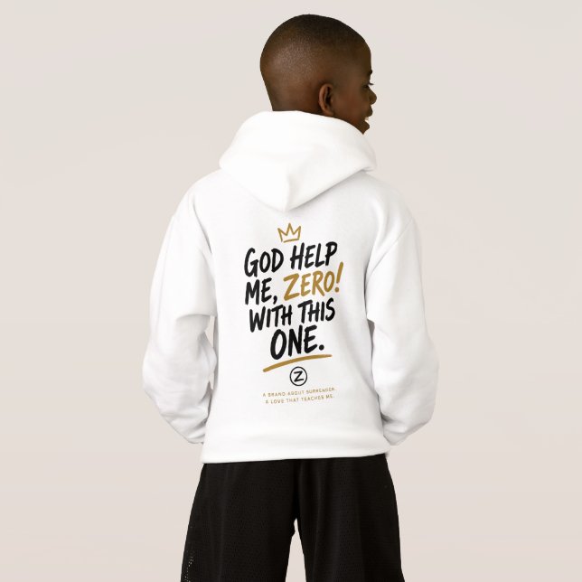 Camiseta Deus Me Ajude, Zero! Moletom com Capuz para Menino (Parte Traseira Completa)