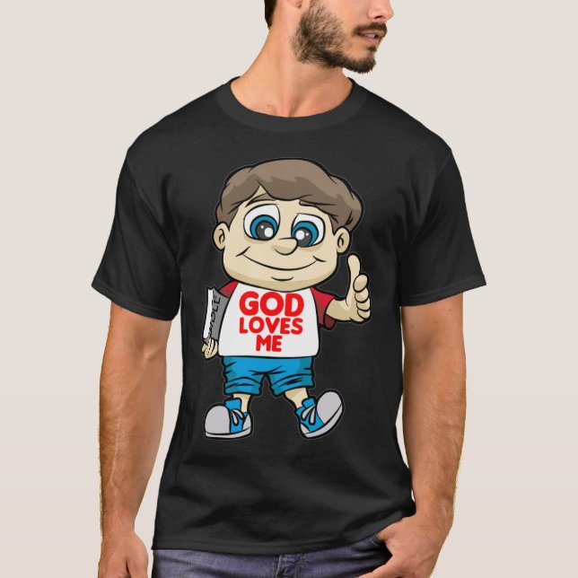 Camiseta Deus me ama Cristo de Belcher com Bíblia e Deus Co (Frente)