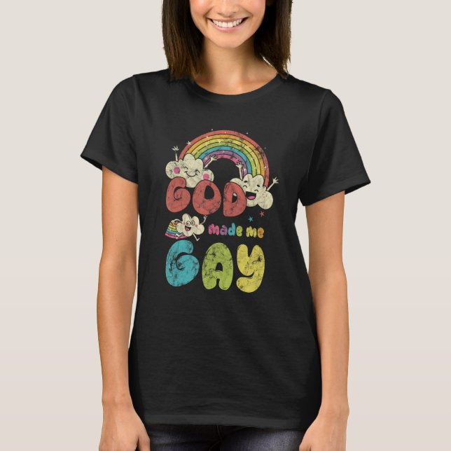 Camiseta Deus Me Fez Gay Rainbow LGBT Apoiar Cristão (Frente)