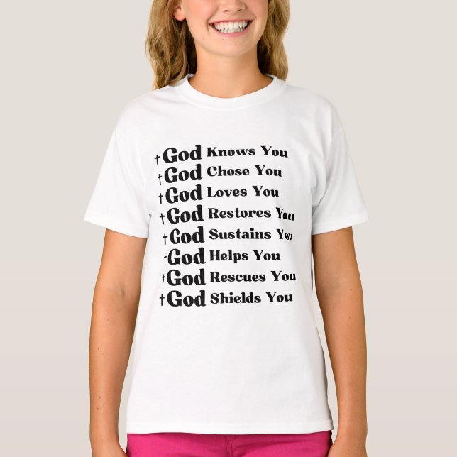 Camiseta Deus O Conhece, Te Ama, Restaura E Resgate (Frente)