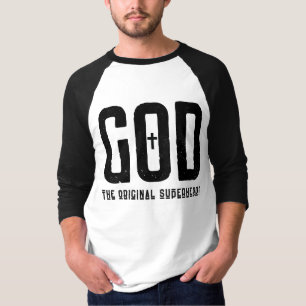 Camiseta Deus O Super Herói Original, Cruz Bíblica 3/4 Mens