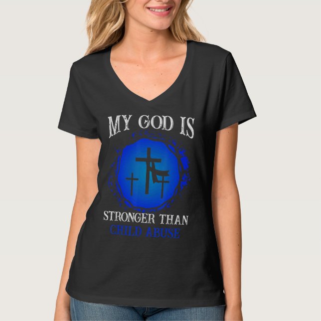 Camiseta Deus Prevenção de Abuso Infantil Mês Religião Azul (Frente)