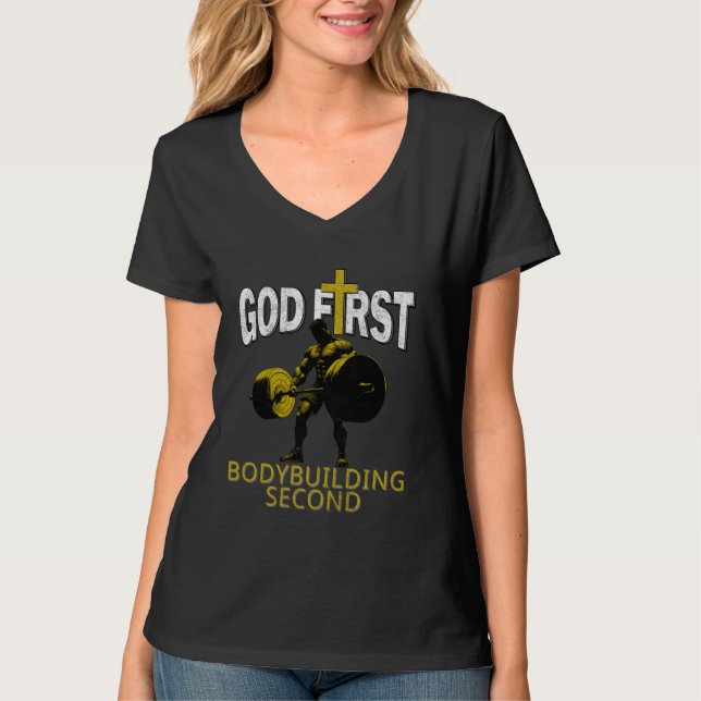 Camiseta Deus Primeiro Fisiculturismo Segundo Ginásio Crist (Frente)