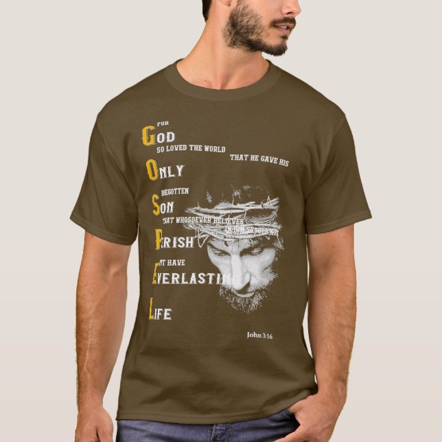 Camiseta Deus único filho perece a vida eterna (Frente)