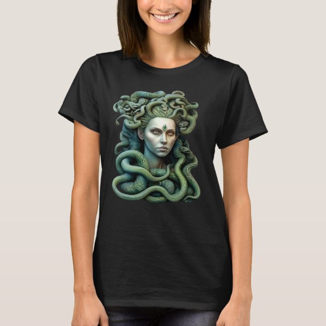 Camiseta Deusa de mitologia grega Medusa com Cabelo Cobra (Frente)