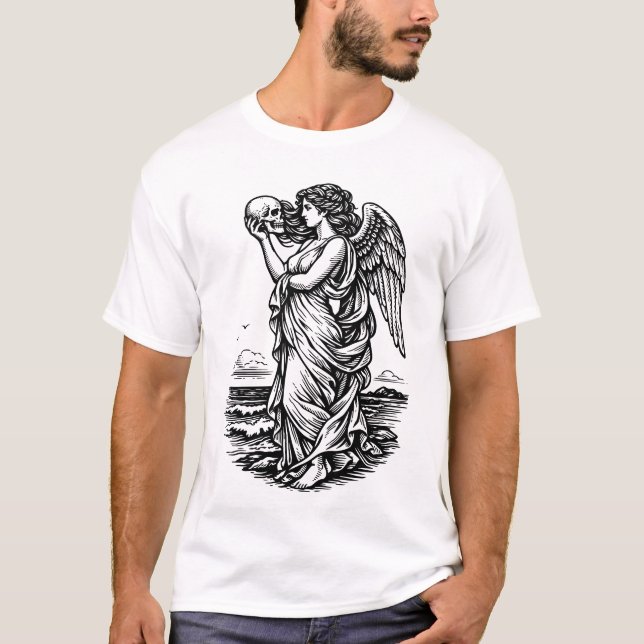 Camiseta deusa grega Afrodite no mar com a caveira (Frente)