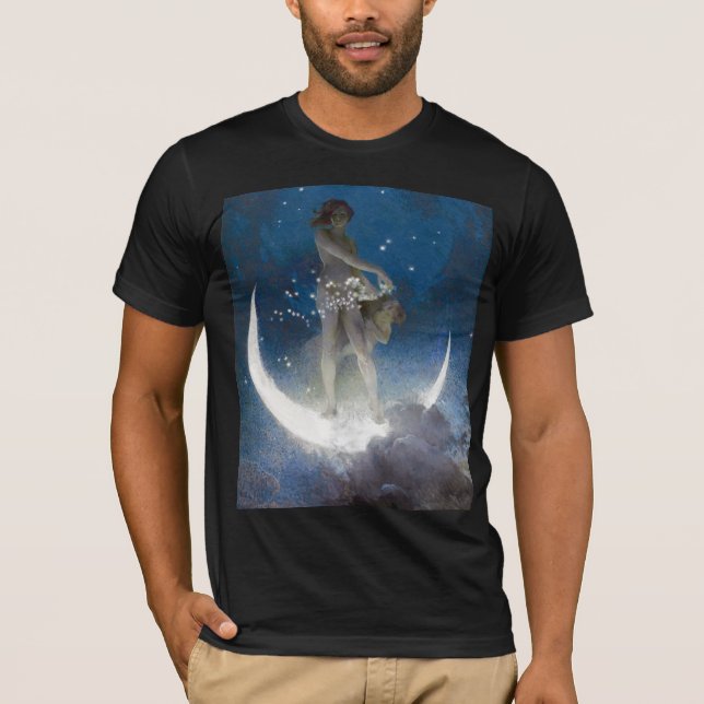 Camiseta Deusa Lua à Noite Espalhando Estrelas (Frente)