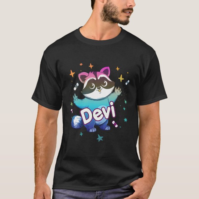 Camiseta Devi - Nome De Menino Bonito Com Raccoon Legal (Frente)