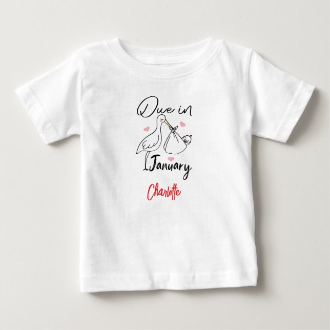 Camiseta Devida Em Janeiro Carregando De Swan Cute Um Bebê  (Frente)