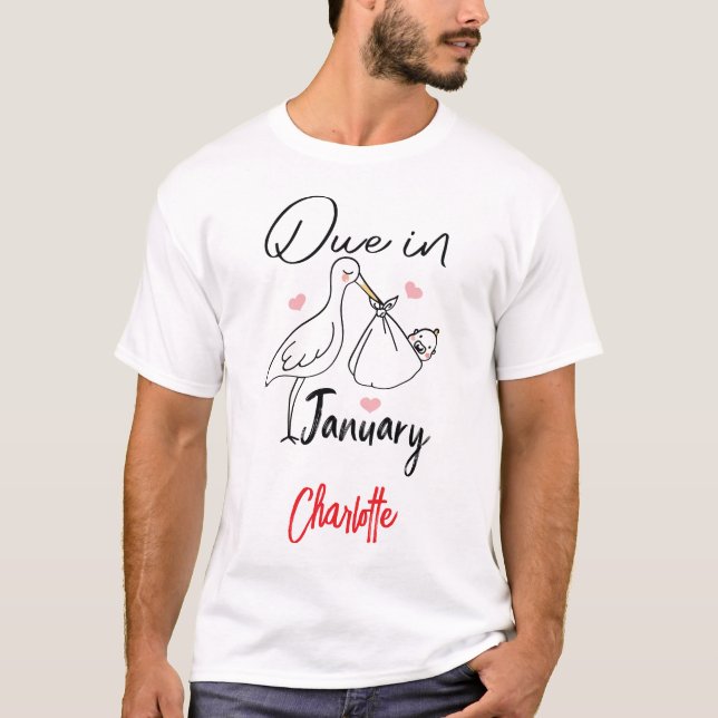 Camiseta Devida Em Janeiro Carregando De Swan Cute Um Bebê  (Frente)