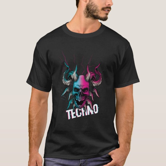 Camiseta Devil Bone Tekno Rave Music Hard Techno Raver Dark (Frente)