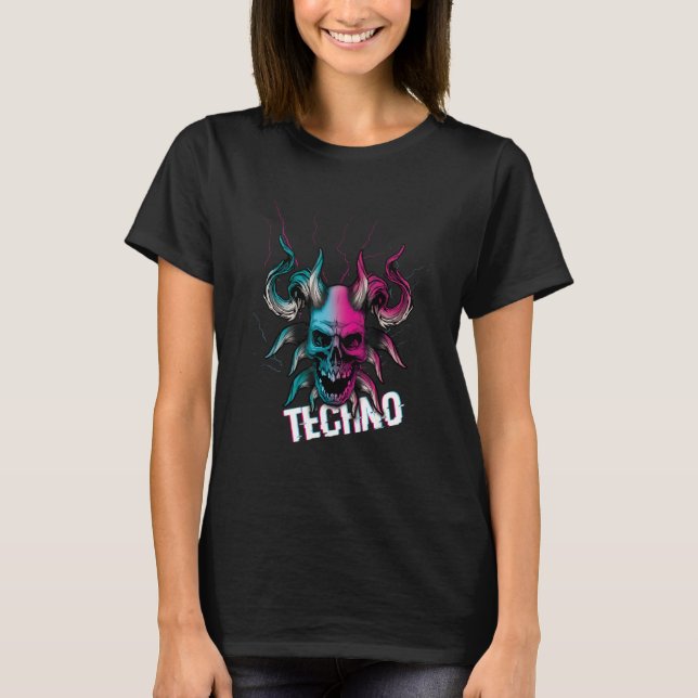 Camiseta Devil Bone Tekno Rave Music Hard Techno Raver Dark (Frente)