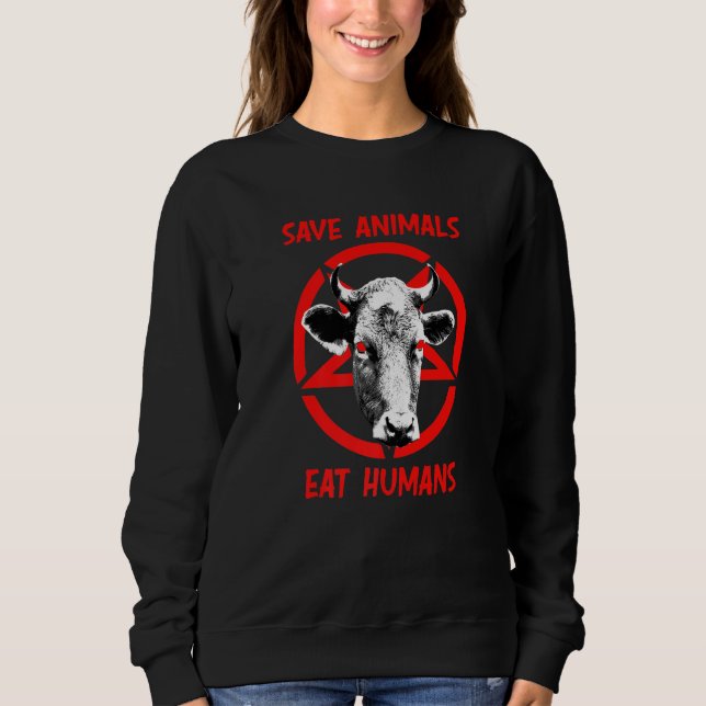 Camiseta Devil Cow Save Animals Eat Humans Satan 666 Vegan  (Frente)