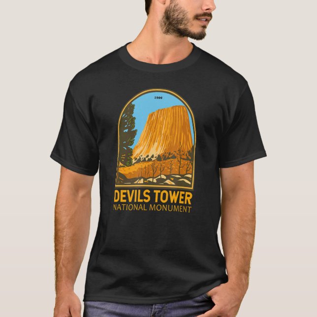 Camiseta Devils Tower National Monuument Wyoming Emblem Vin (Frente)
