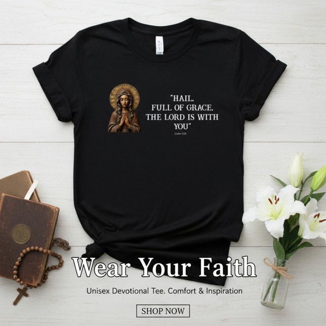 Camiseta Devoção Esculpida Madeira Maria (Criador carregado)