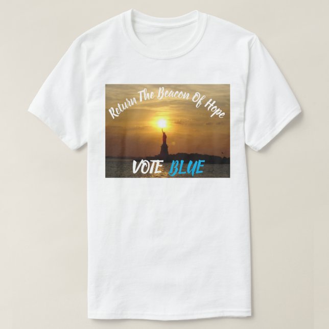 Camiseta Devolva O Beacon Da Esperança VOTANDO AZUL (Frente do Design)
