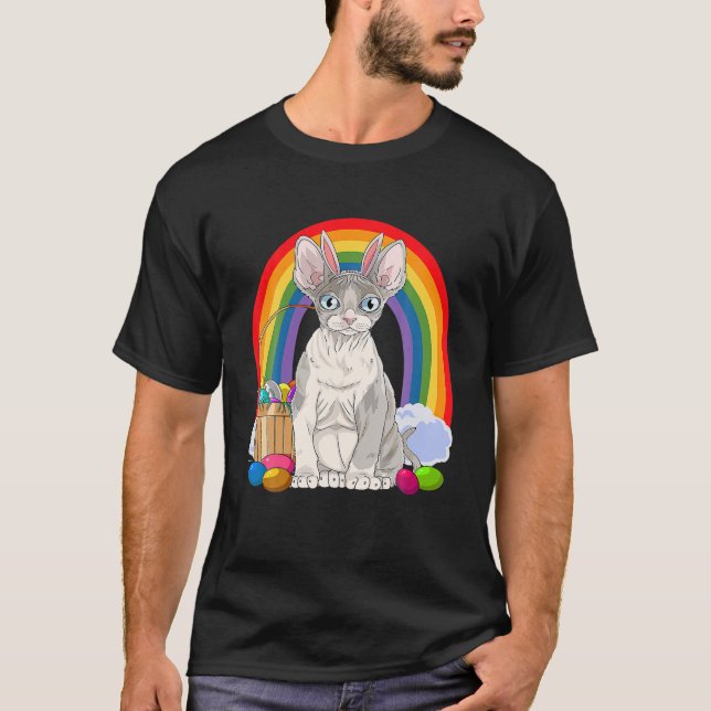 Camiseta Devon Rex Cat Felz pascoa Coelhinho (Frente)
