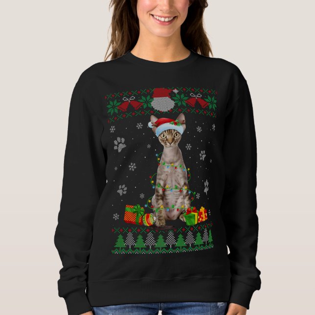 Camiseta Devon Rex Cat Funny Ugly Xmas Sweet Natal Sa (Frente)