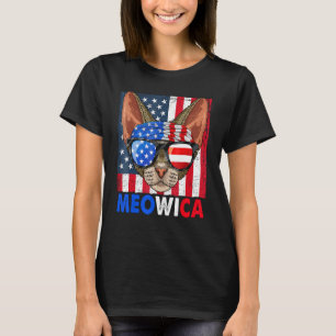 Camiseta Devon Rex Cat Meowica 4 De Julho Com Óculos
