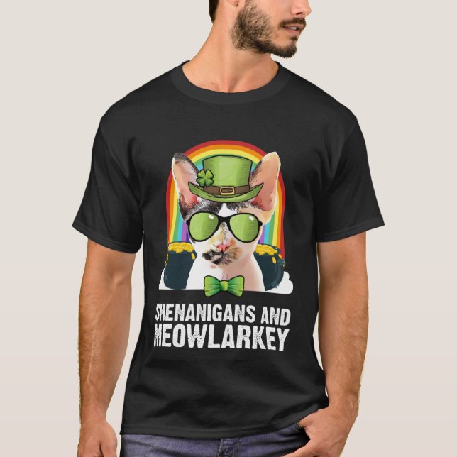 Camiseta Devon Rex Cat Meowlarkey  St Patricks Day (Frente)