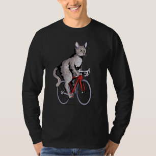 Camiseta Devon Rex Cat Riding Bicycle Cute Biker Cyclist