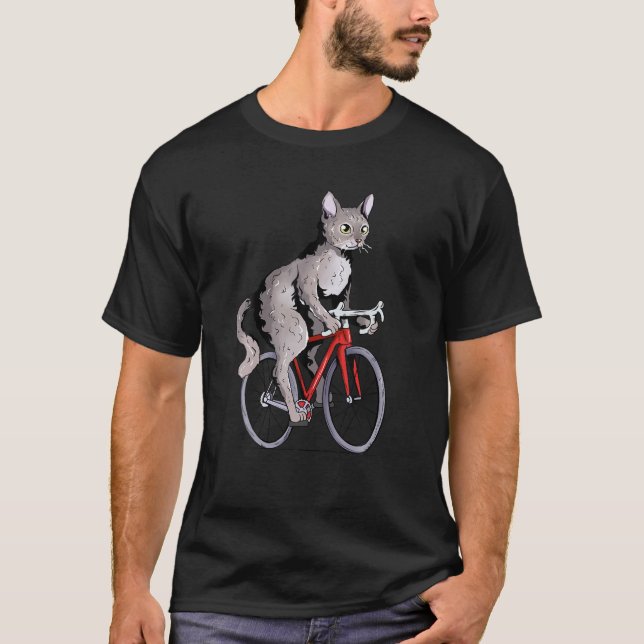 Camiseta Devon Rex Cat Riding Bicycle Cute Biker Cyclist T (Frente)