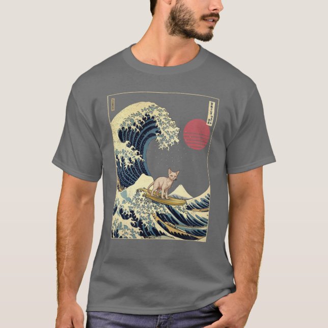 Camiseta Devon Rex Kanagawa Onda de Surf Japonês (Frente)