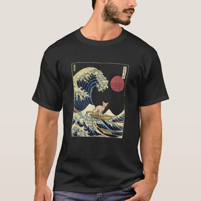 Camiseta Devon Rex Kanagawa Onda Divertido Surf Animal  (Frente)