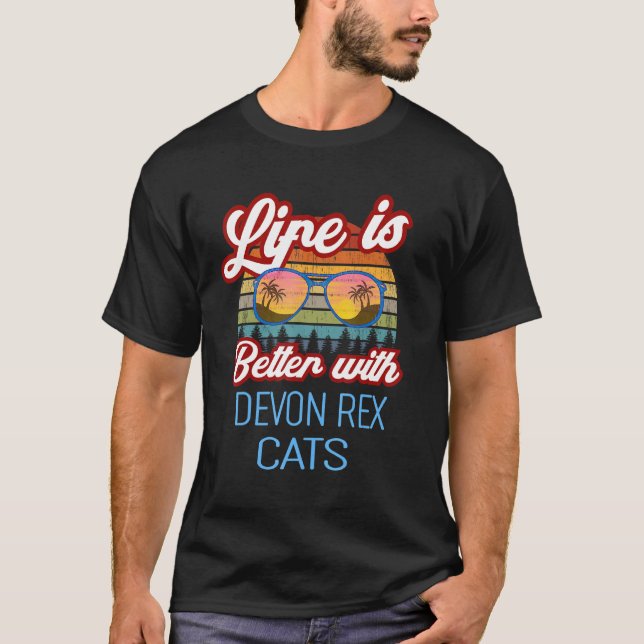 Camiseta Devon Rex Retro Sunset Life É Melhor Com Devon R (Frente)