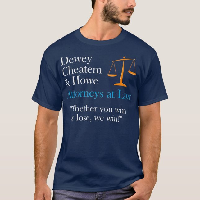 Camiseta Dewey Cheatem e Howe Justice Scales (Frente)