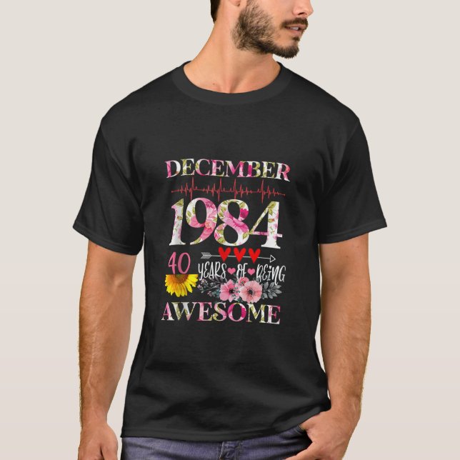 Camiseta Dezembro De 1984 aniversário de 40 anos Floral 40  (Frente)