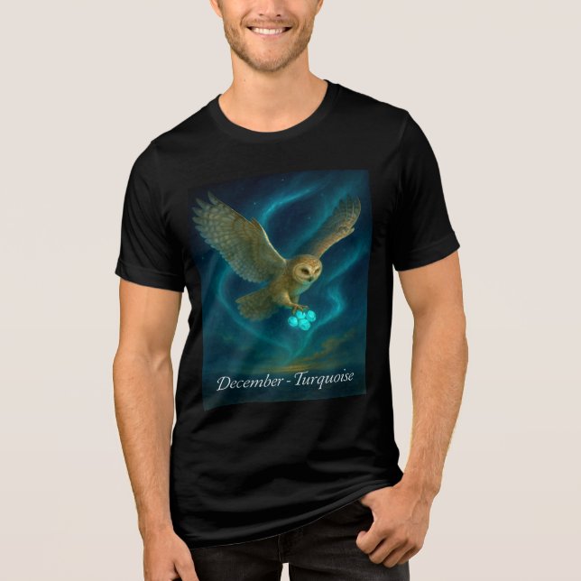 Camiseta Dezembro Turquesa - Coruja Celestial (Frente)